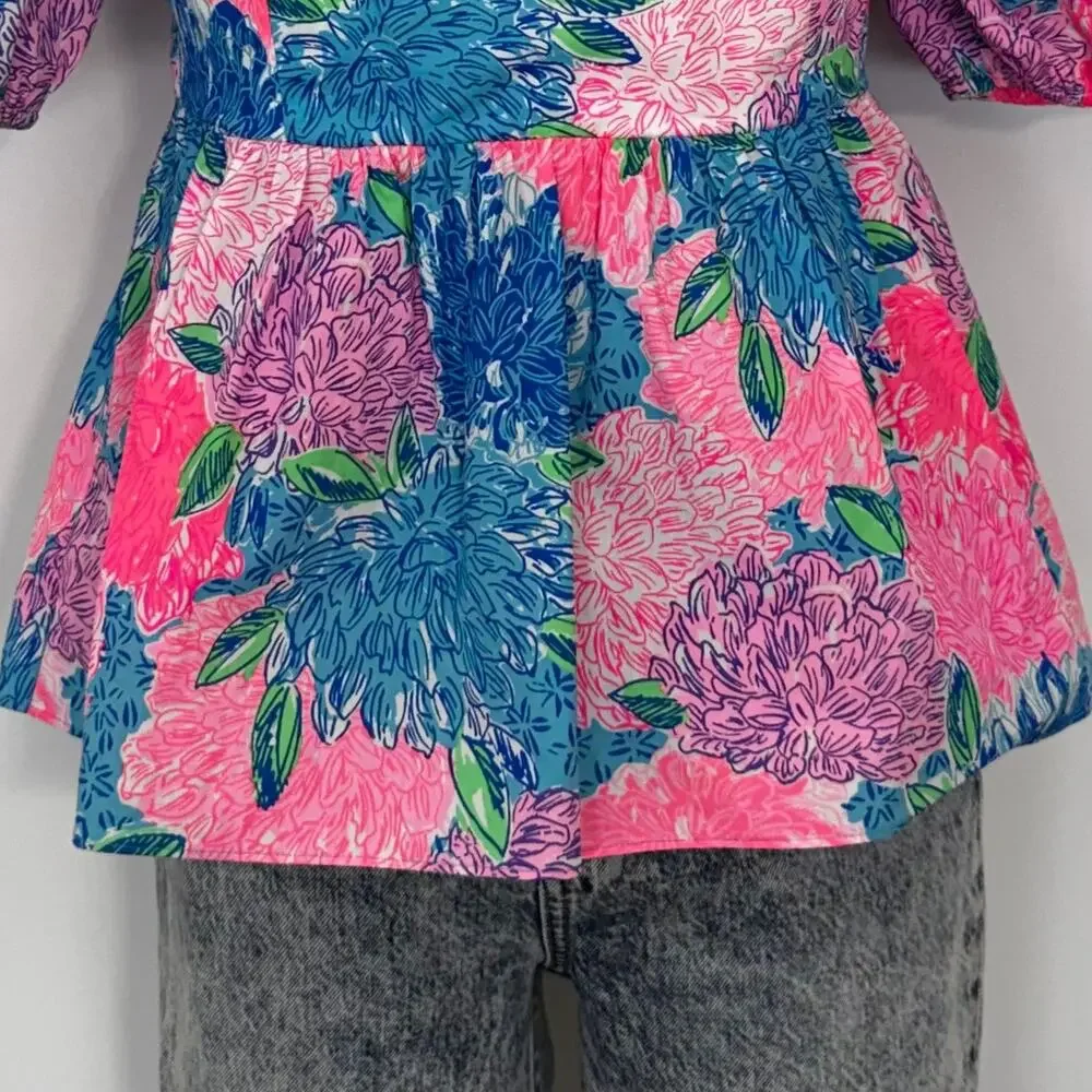 Lilly Pulitzer Kay Babydoll Short Sleeve Top in Multi Beach House Bloom 6